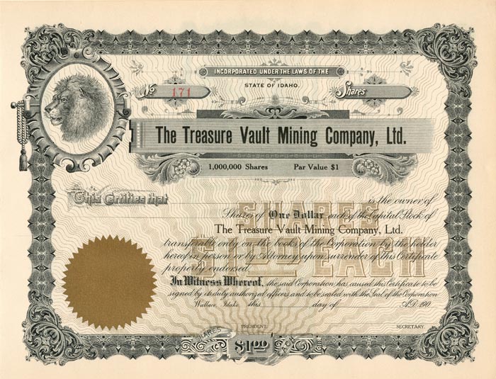 Treasure Vault Mining Co., Ltd. - Stock Certificate